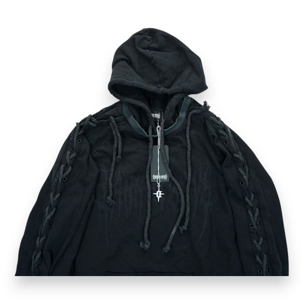NWT‎ Darker Wavs Gothic Tassel Sleeve Hoodie Sweatshirt Black Men's Small - Picture 4 of 10